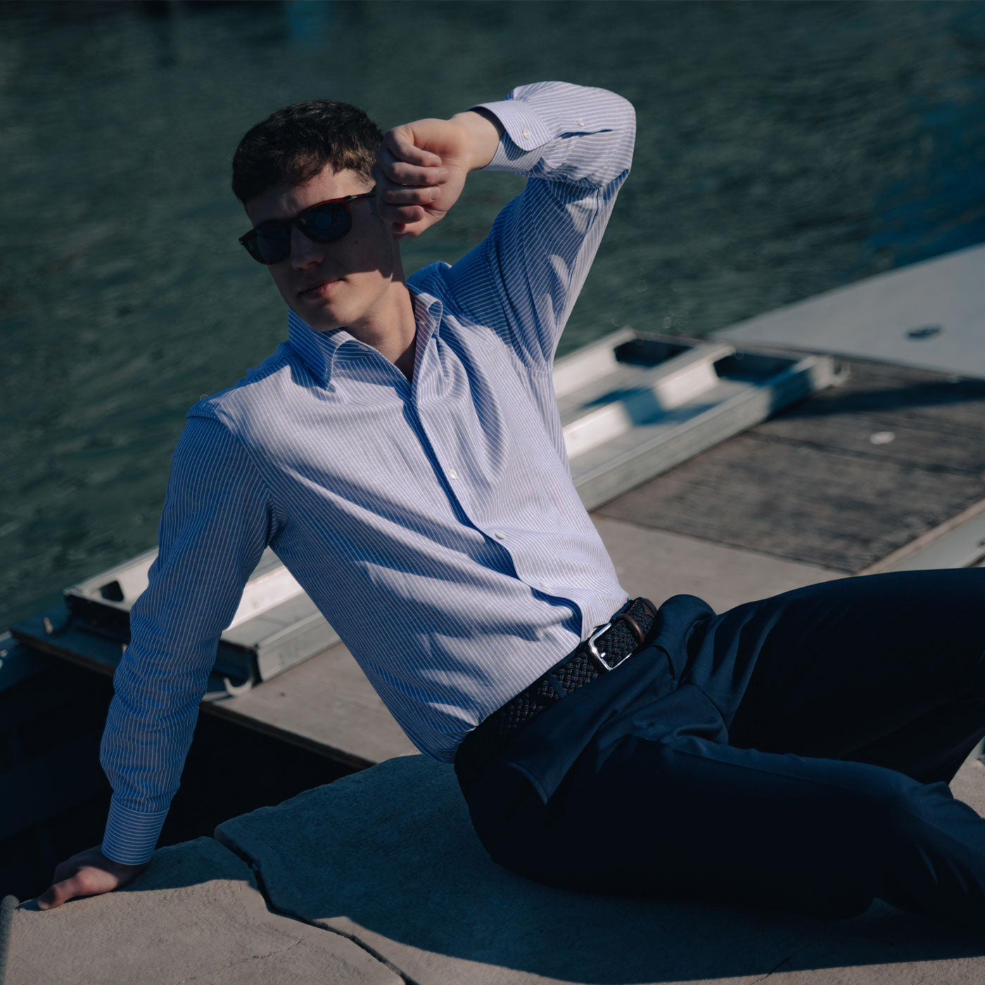 Button-down blue shirt