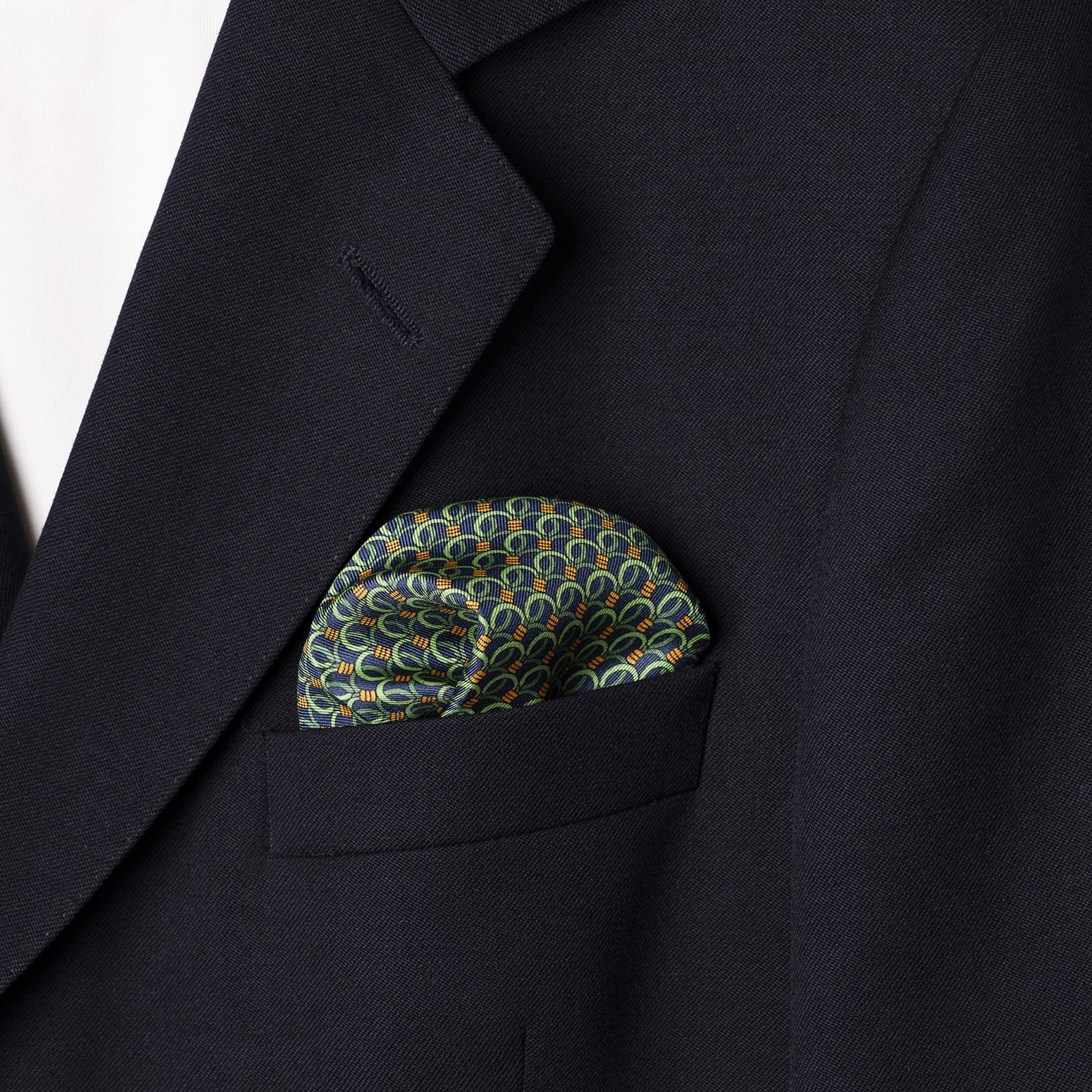 Pocket square blue with green and yellow details