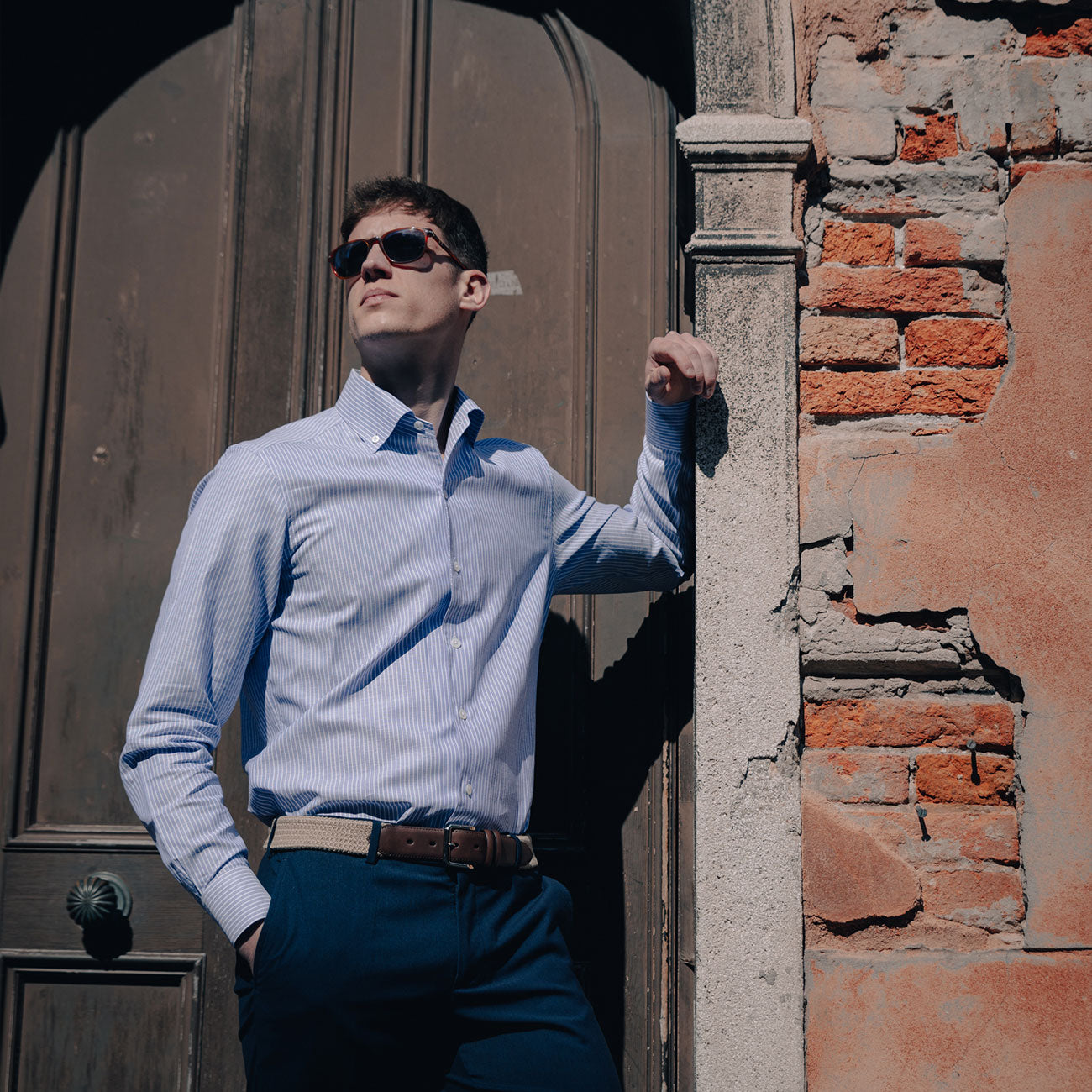 Button-down blue shirt