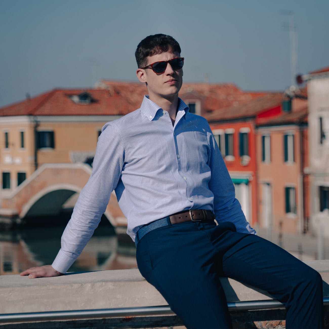 Button-down blue shirt