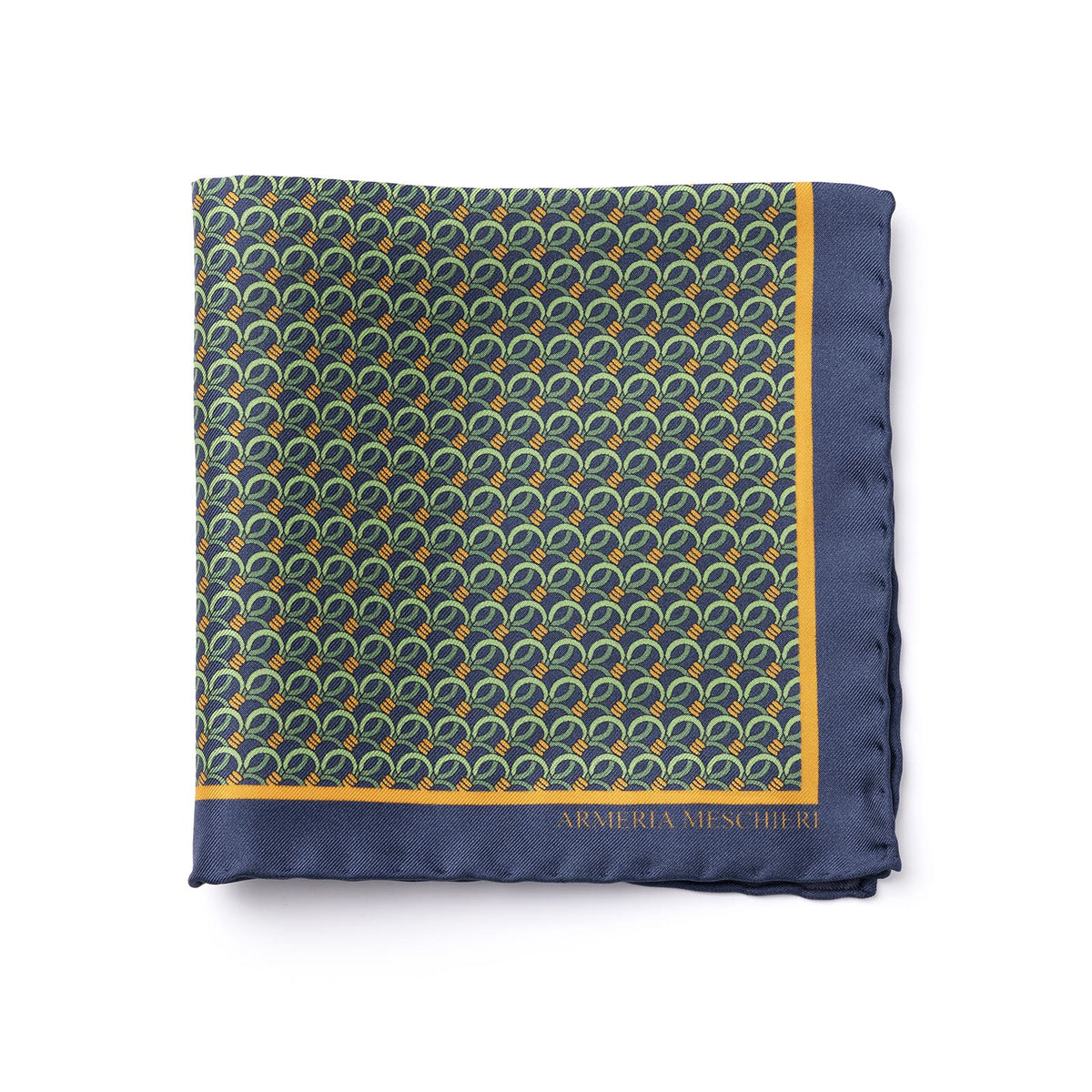 Pocket square blue with green and yellow details